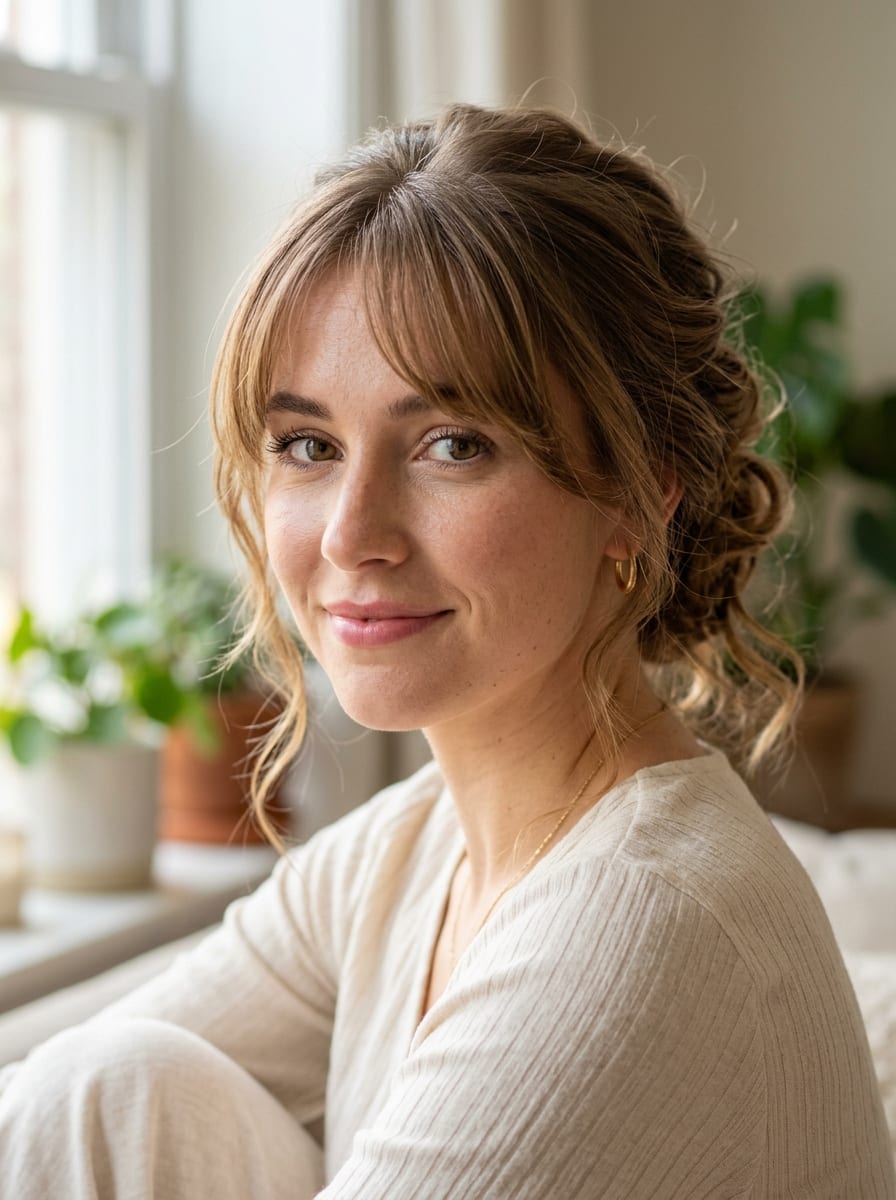Hochgesteckte Frisur mit Curtain Bangs - Hochsteckfrisur für lange Haare